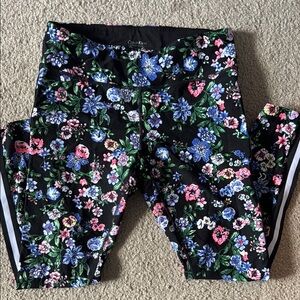 Calvin Klein Black Floral Leggings Stretchy Athleisure